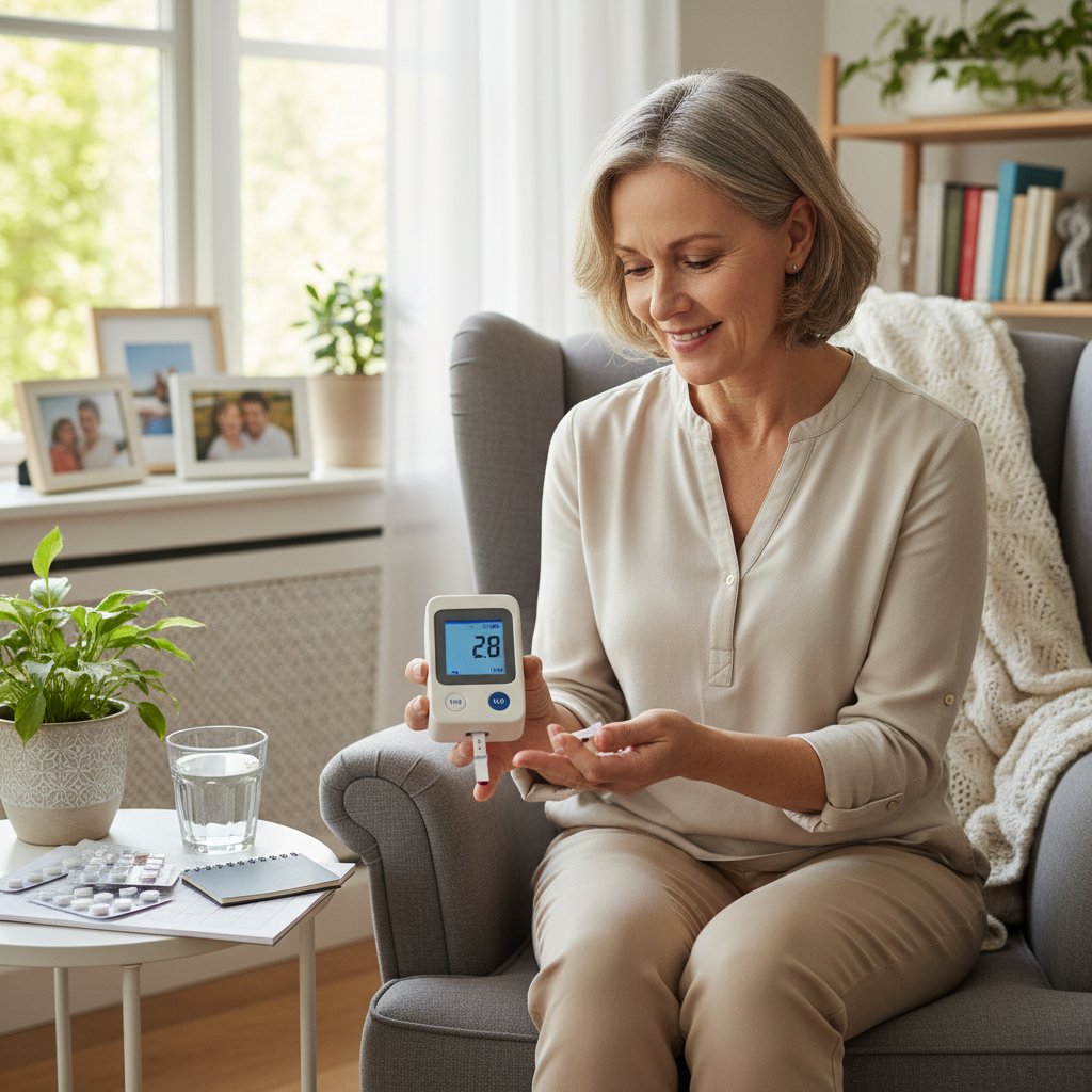 Pacjent mierzący INR w domu za pomocą przenośnego urządzenia – samokontrola w terapii warfaryną