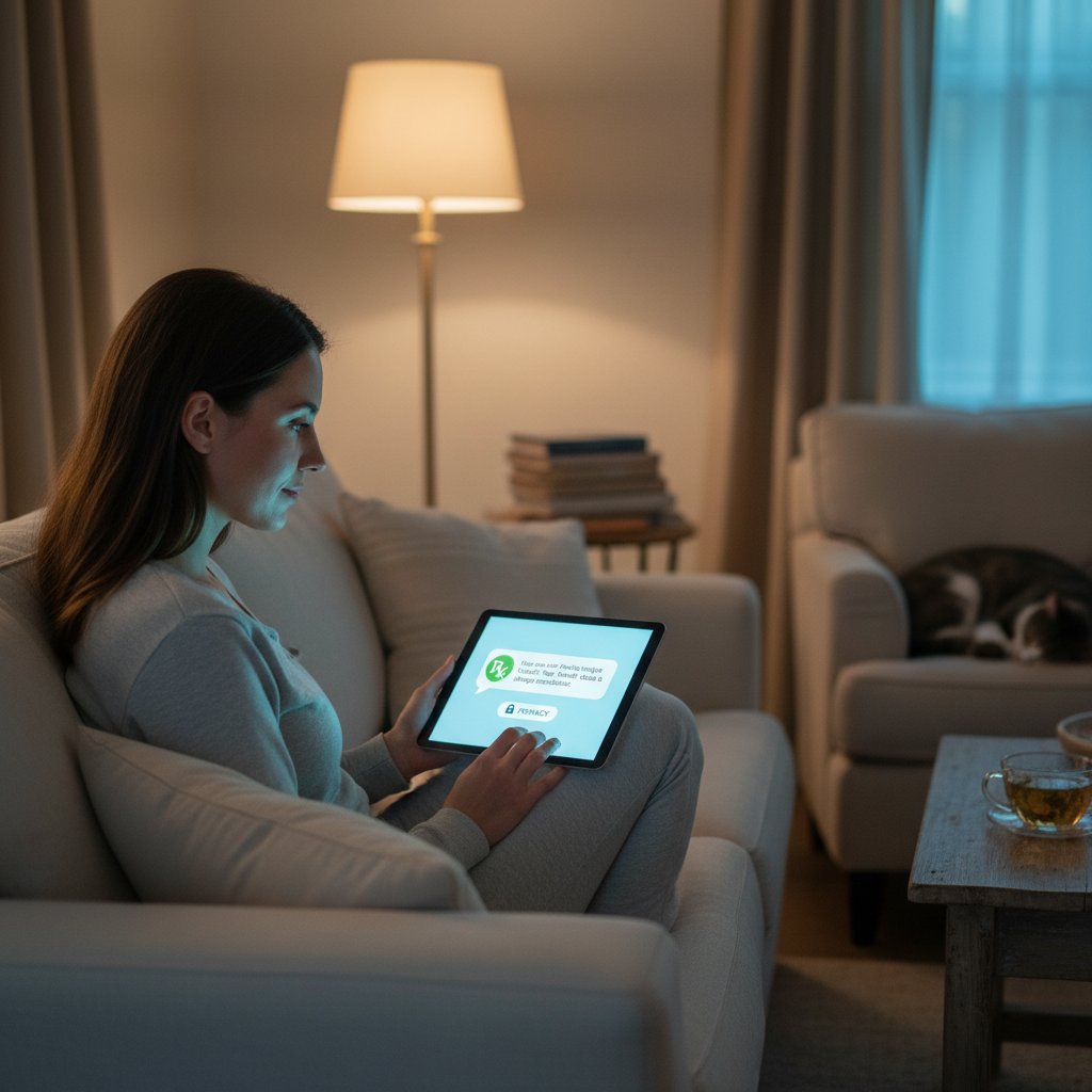 Pacjent rozmawiający z chatbotem w zaciszu własnego domu – bezpieczeństwo i prywatność