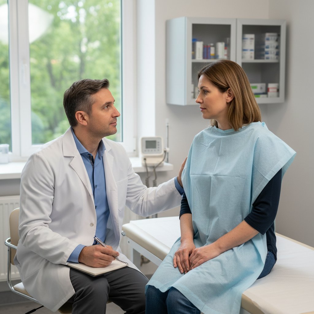 Pacjent rozmawia z psychologiem, wsparcie po badaniu, atmosfera zrozumienia