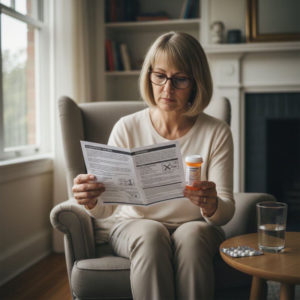 Pierwsze kroki z apiksabanem – pacjent czytający informacje o leku, widok przez ramię