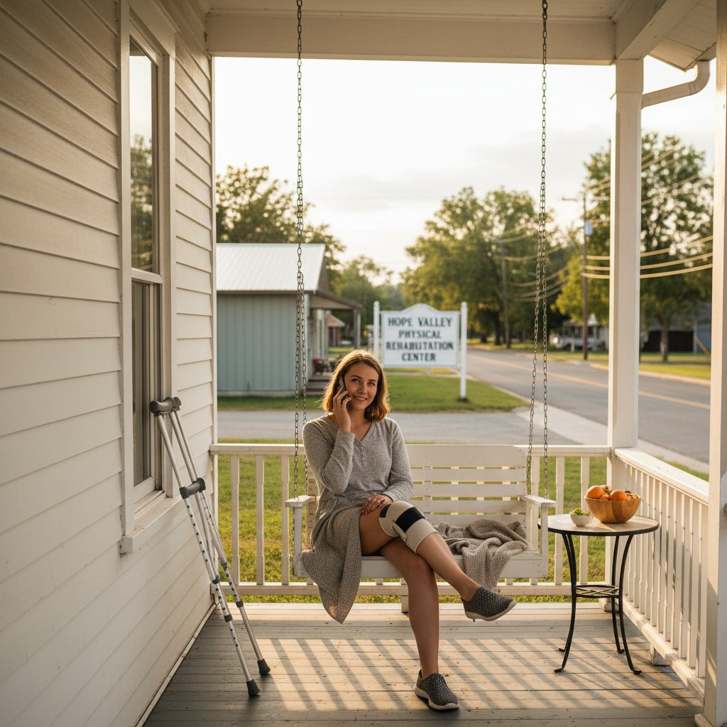 Pacjent z małego miasta korzystający z telefonu podczas ćwiczeń w domowej kuchni