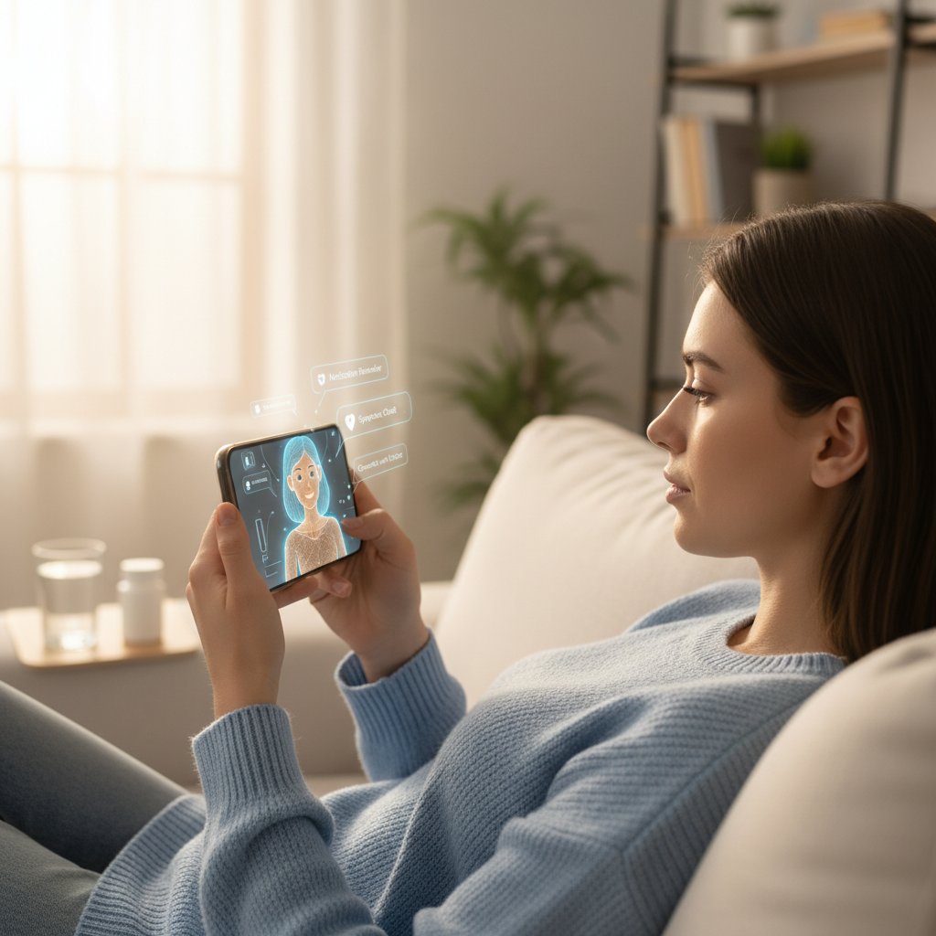 Pacjent korzystający z wirtualnej pomocy medycznej na smartfonie