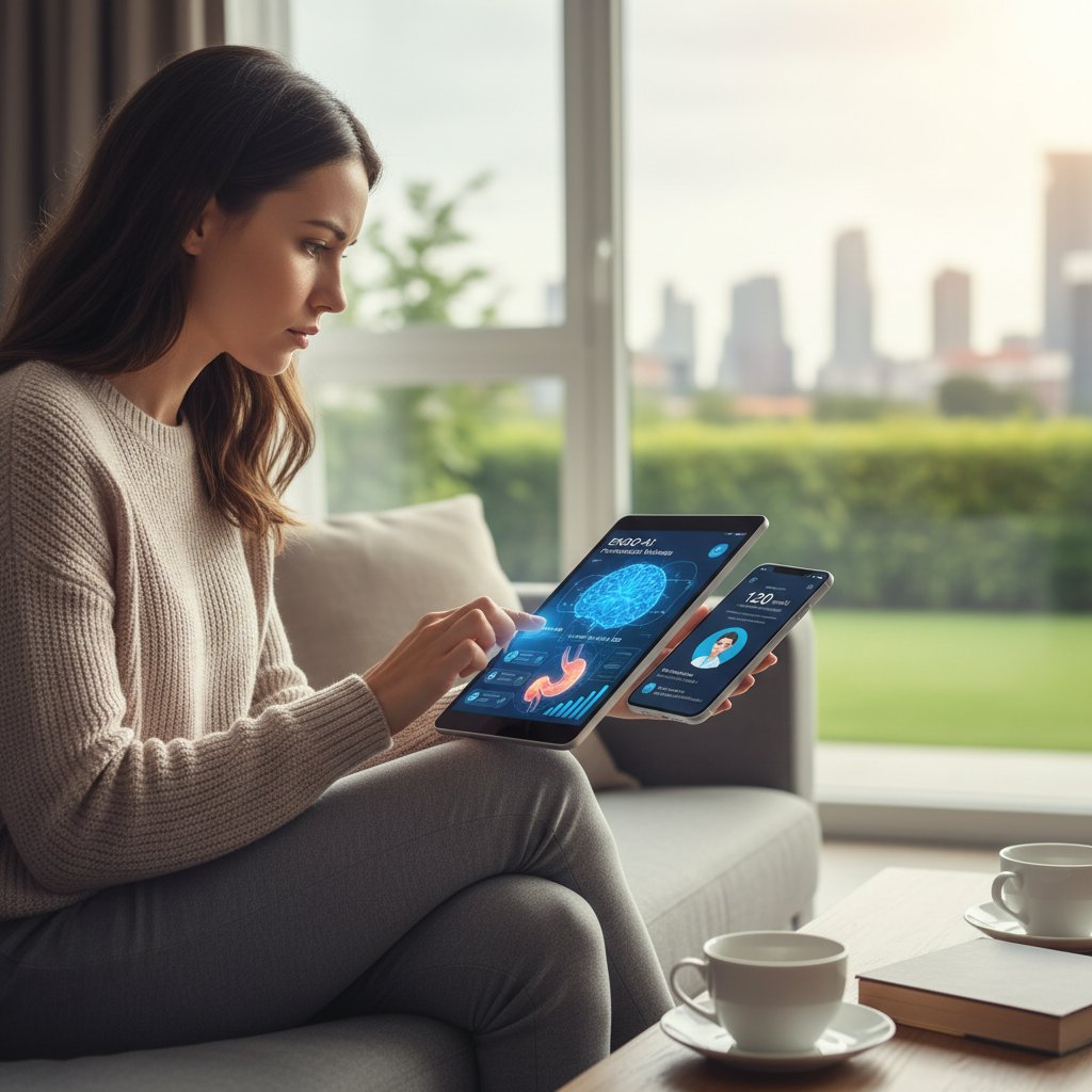Pacjent w domu korzysta z aplikacji mobilnej nadzorowanej przez AI, endokrynologia