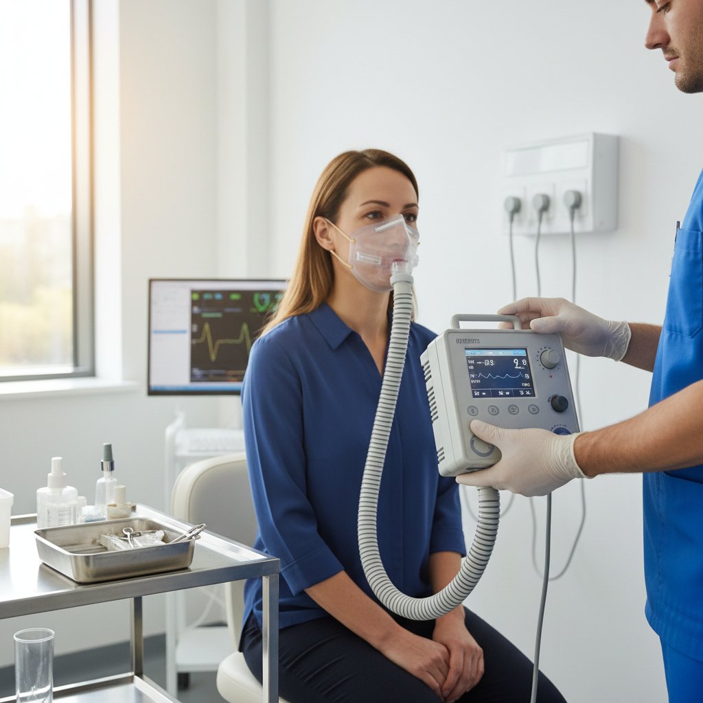 Pacjent podczas pobierania próbki oddechu w klinice