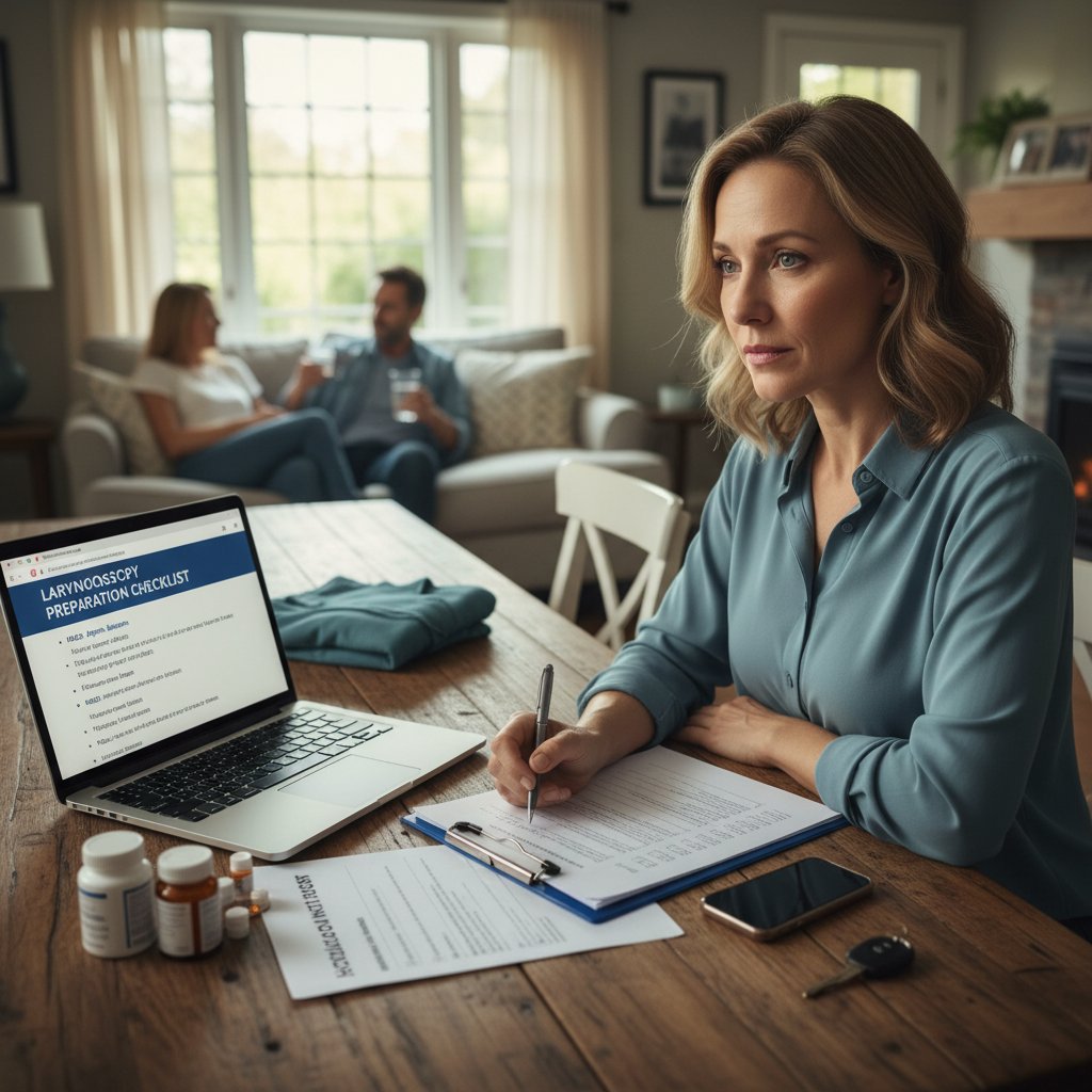 Pacjent sprawdza checklistę przed badaniem laryngoskopowym w domu
