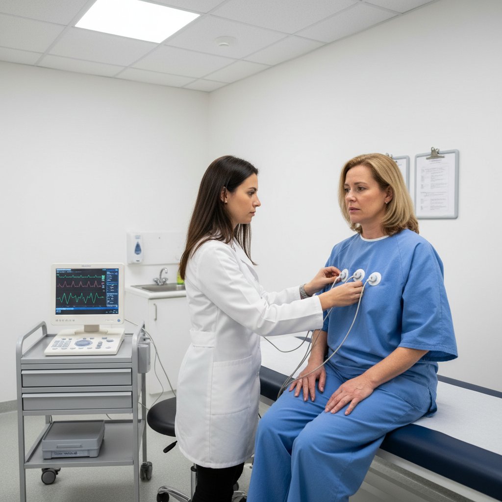 Pacjent przygotowujący się do badania EKG w gabinecie