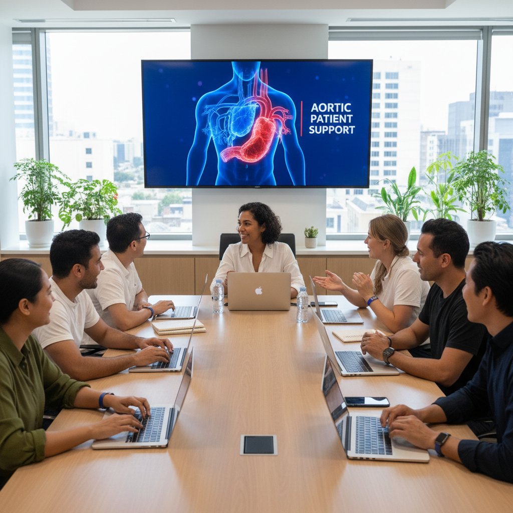 Grupa wsparcia pacjentów w szpitalu korzystająca z laptopów i smartfonów