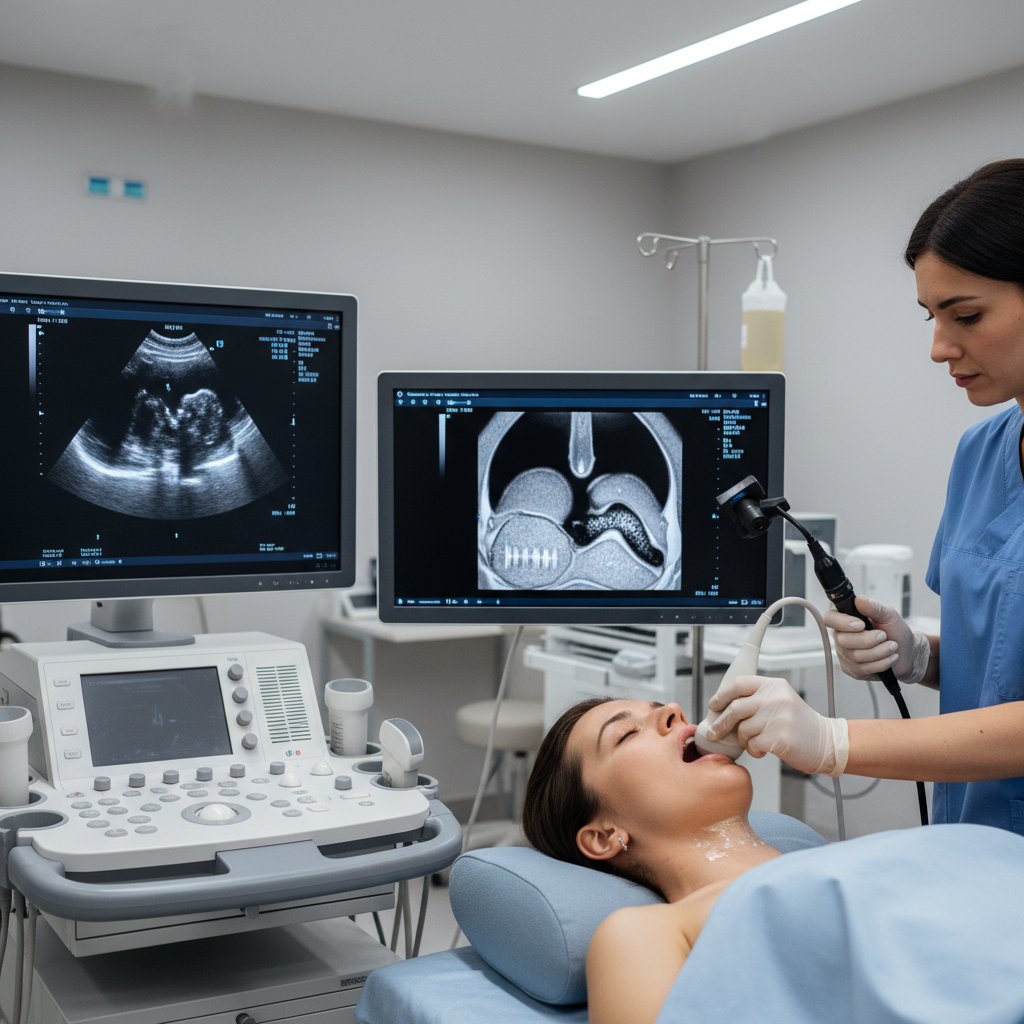 Pacjent podczas USG szyi jako alternatywa dla laryngoskopii