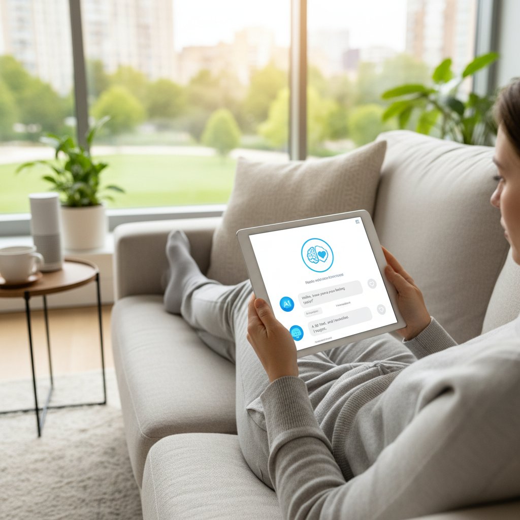 Pacjent korzystający z aplikacji zdrowotnej zintegrowanej z chatbotem AI