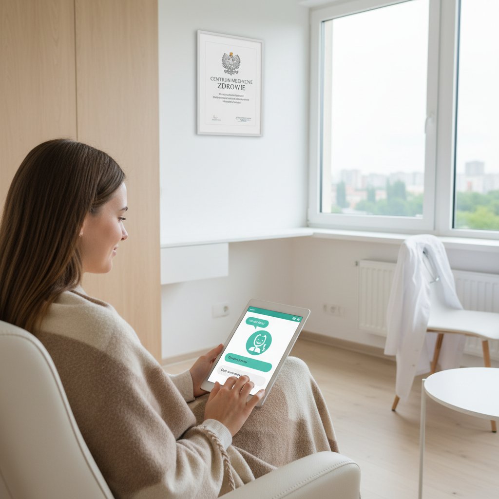 Pacjent korzystający z rejestracji przez chatbot medyczny w polskiej przychodni