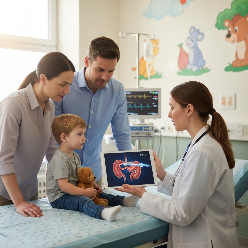 Lekarz rozmawia z dzieckiem przed ERCP