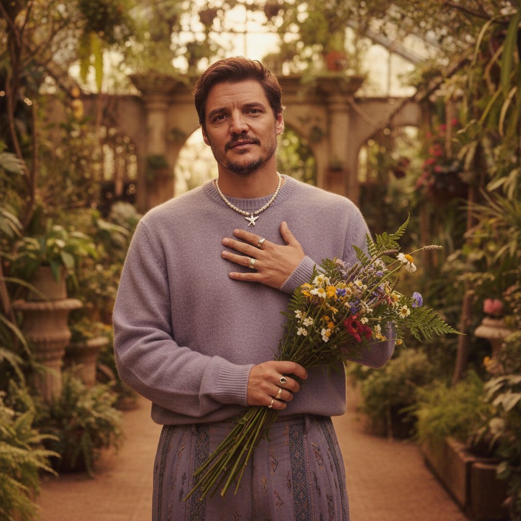 Pedro Pascal breaking stereotypes about masculinity, artistic shot of him breaking a symbolic mask in half, Pedro Pascal movies keyword