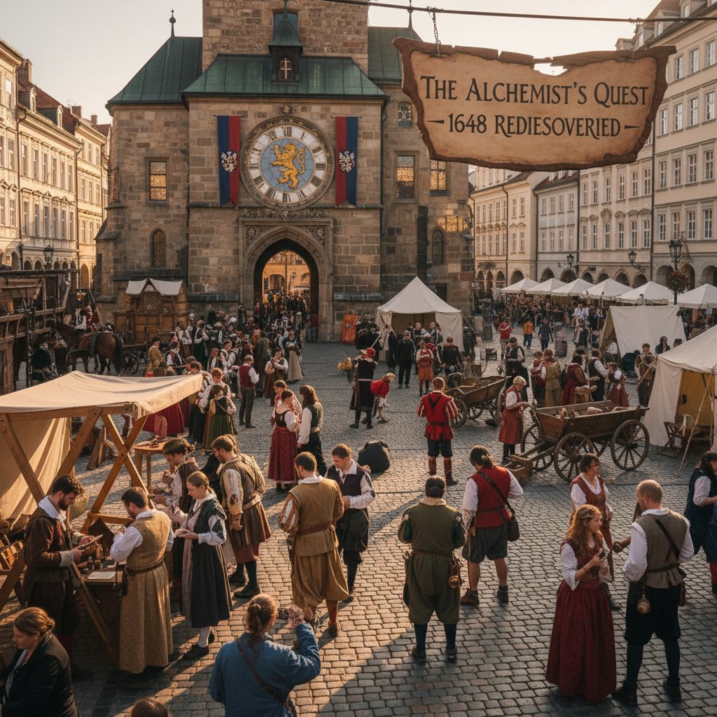 Grupa ludzi biorących udział w grze miejskiej o tematyce historycznej