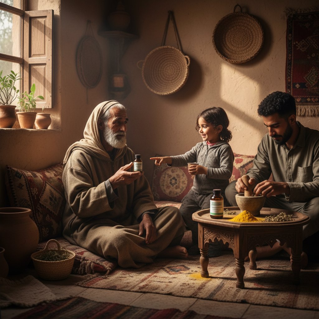 Trzy osoby z różnych grup wiekowych trzymające suplementy w domowym otoczeniu