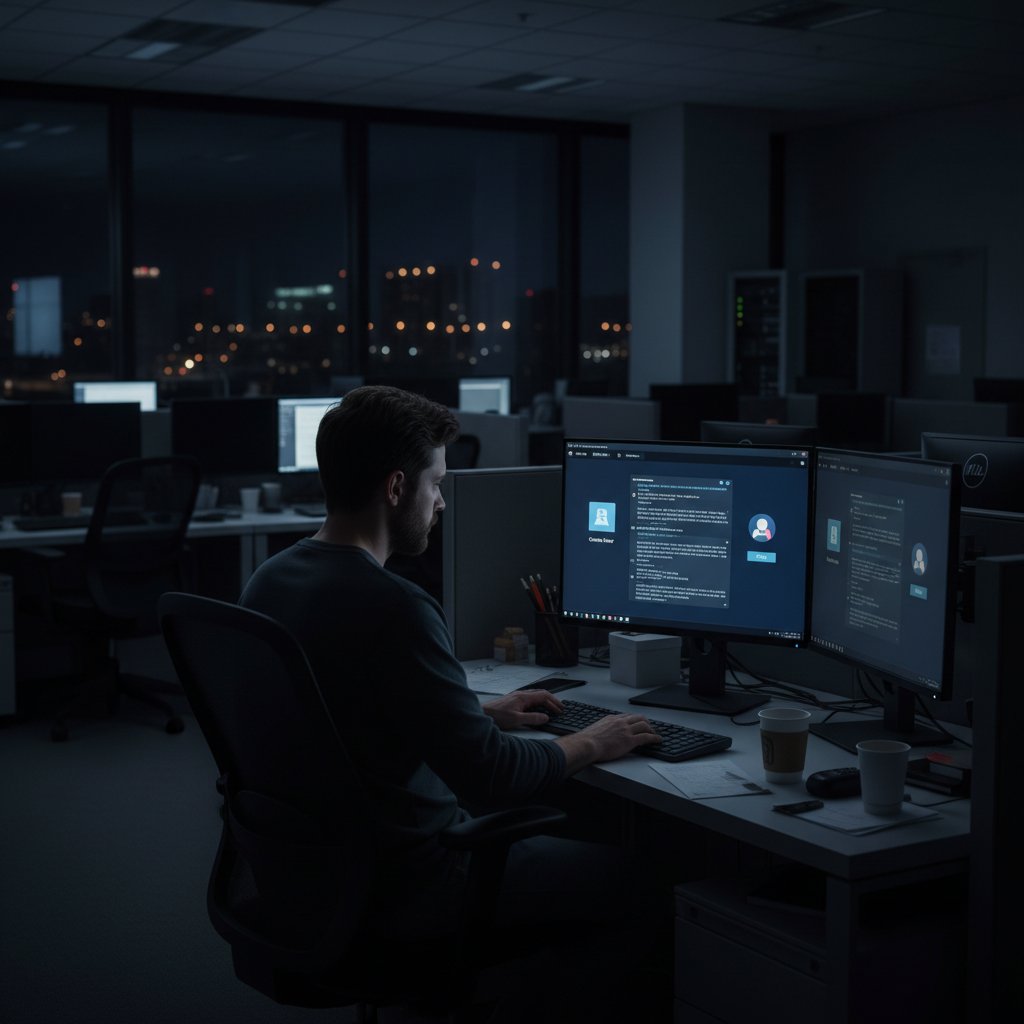 Grupa ludzi siedzących samotnie przy komputerach, czat online dla samotnych, urbanistyczne biuro