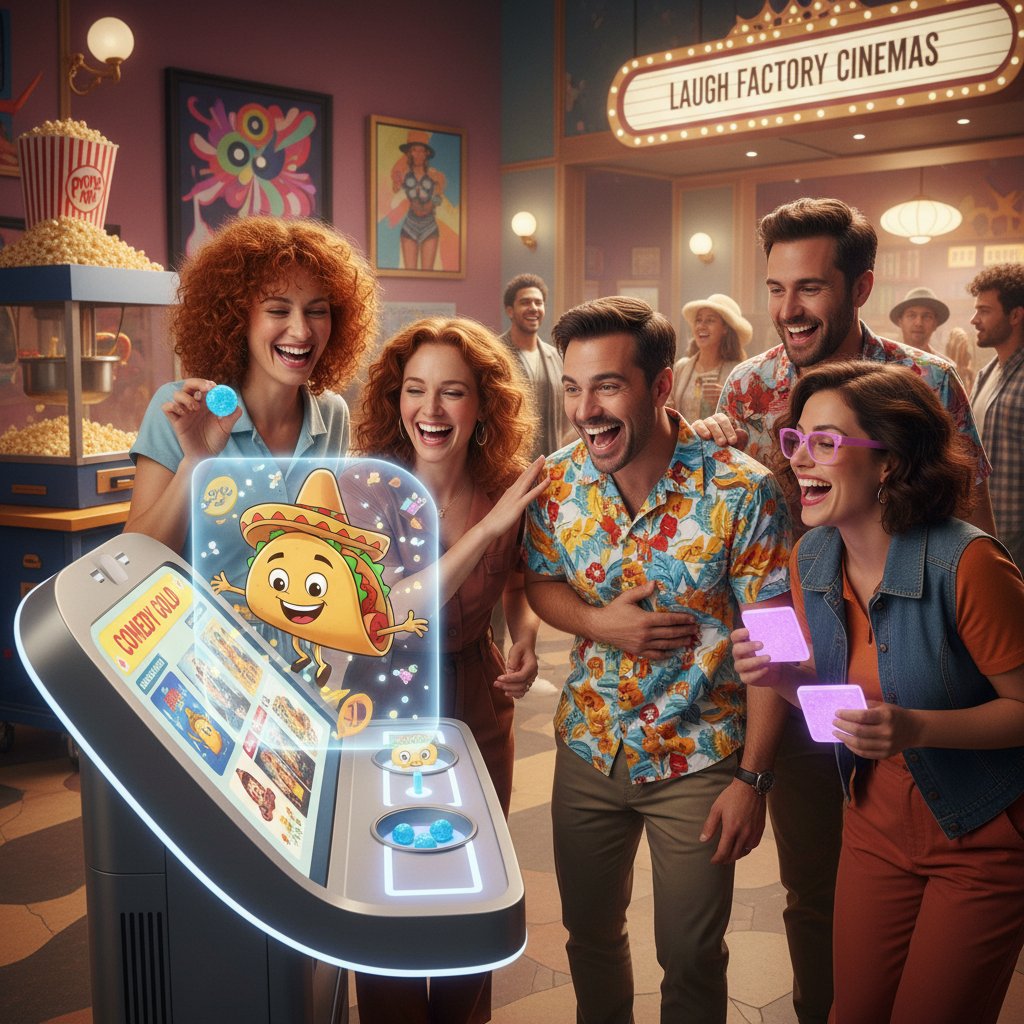 Diverse group browsing tasteray.com for comedy movies with creative mistakes, lively discussion