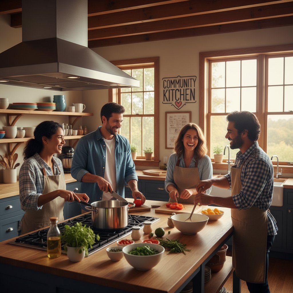 Wspólne gotowanie w kuchni, wsparcie społeczne, radość z małych rzeczy