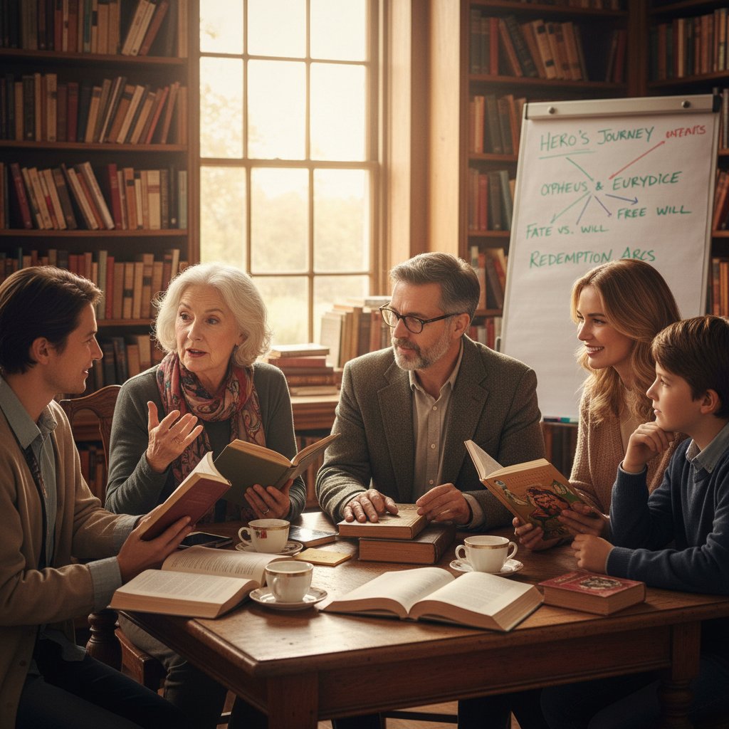 Spotkanie ludzi różnych pokoleń, dyskusja o książkach i motywach epok literackich