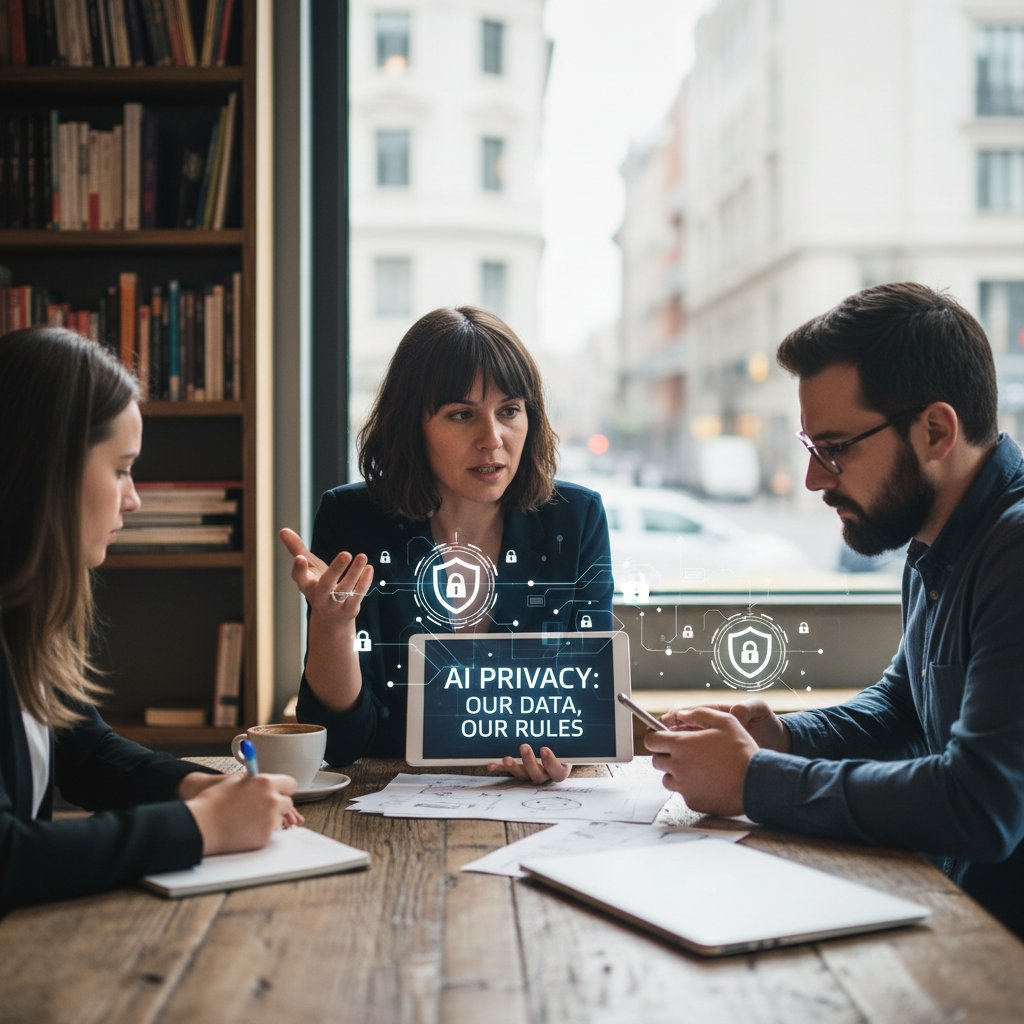 Dwie osoby rozmawiające o AI, prywatność w cyfrowym świecie