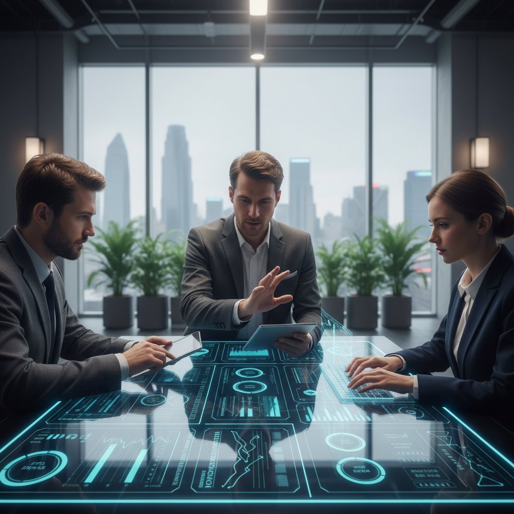 Photo of a performance coordinator and AI dashboard side by side, symbolizing collaboration not conflict