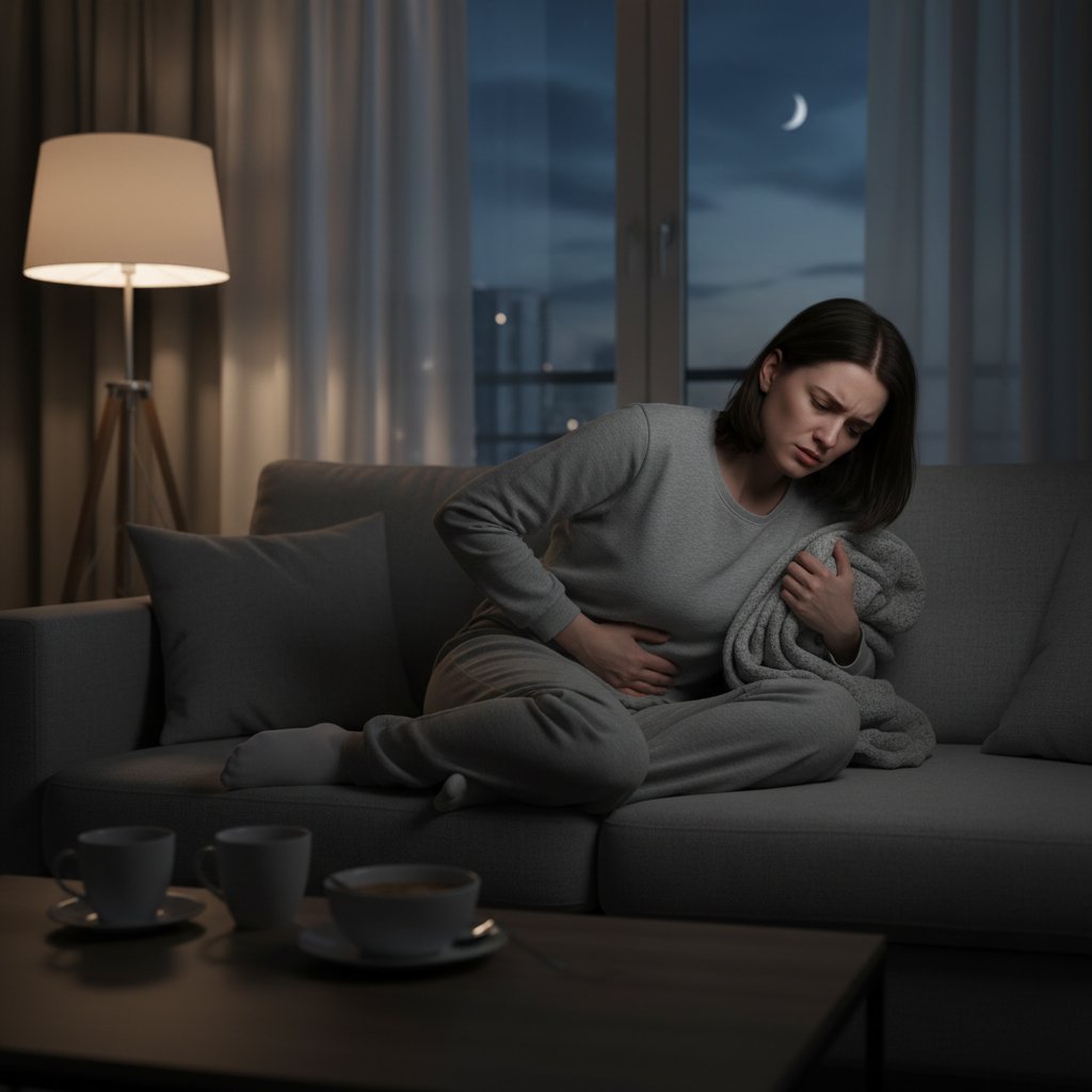 Pacjent odczuwający ból brzucha po posiłku – typowy objaw kamicy żółciowej