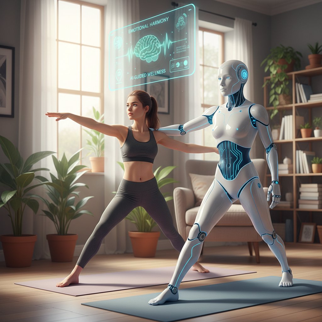 Osoba korzystająca z aplikacji AI do ćwiczeń ruchowych i wsparcia emocjonalnego