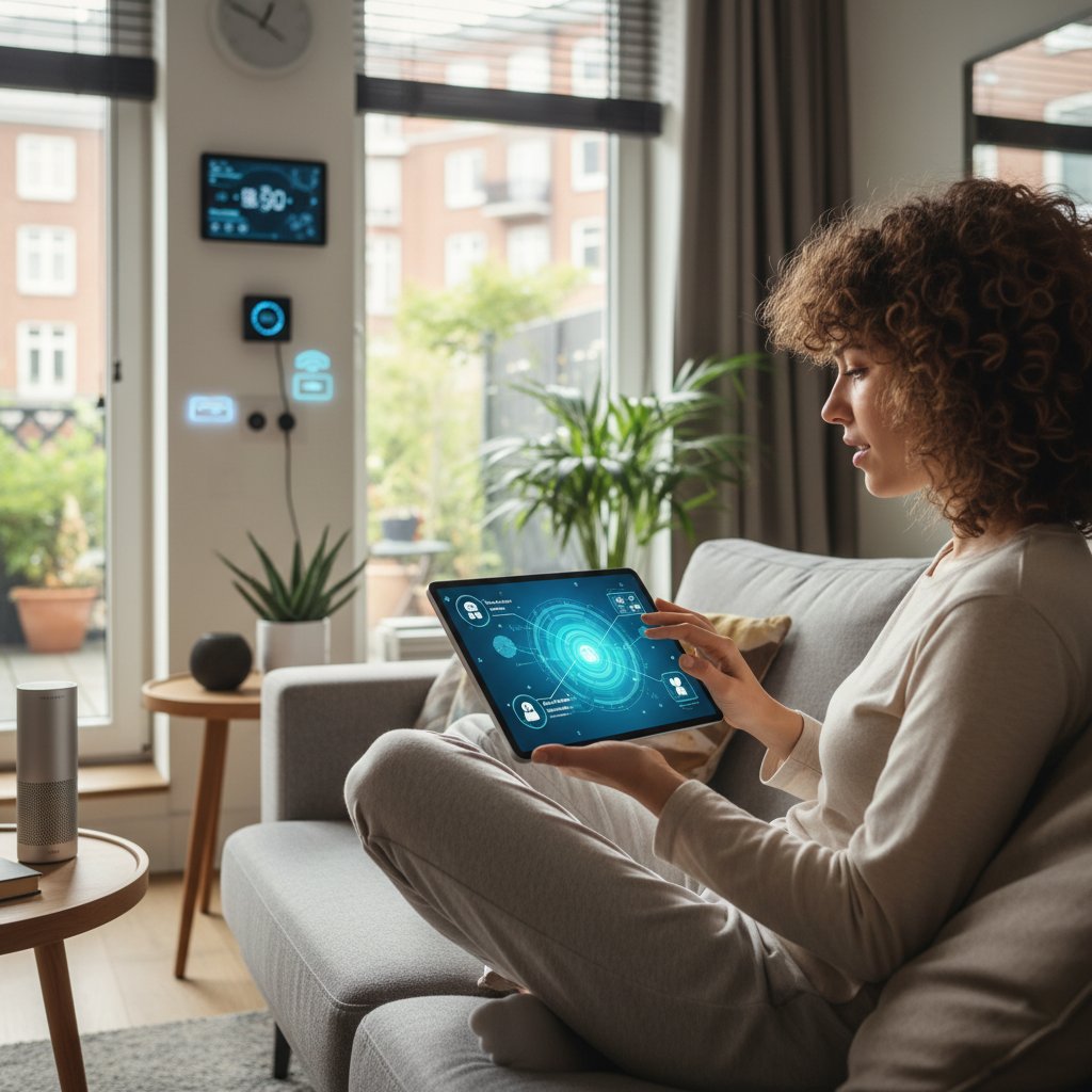 Osoba korzystająca z aplikacji AI na smartfonie w domowym zaciszu, symbolizująca nowoczesne podejście do rozwoju osobistego