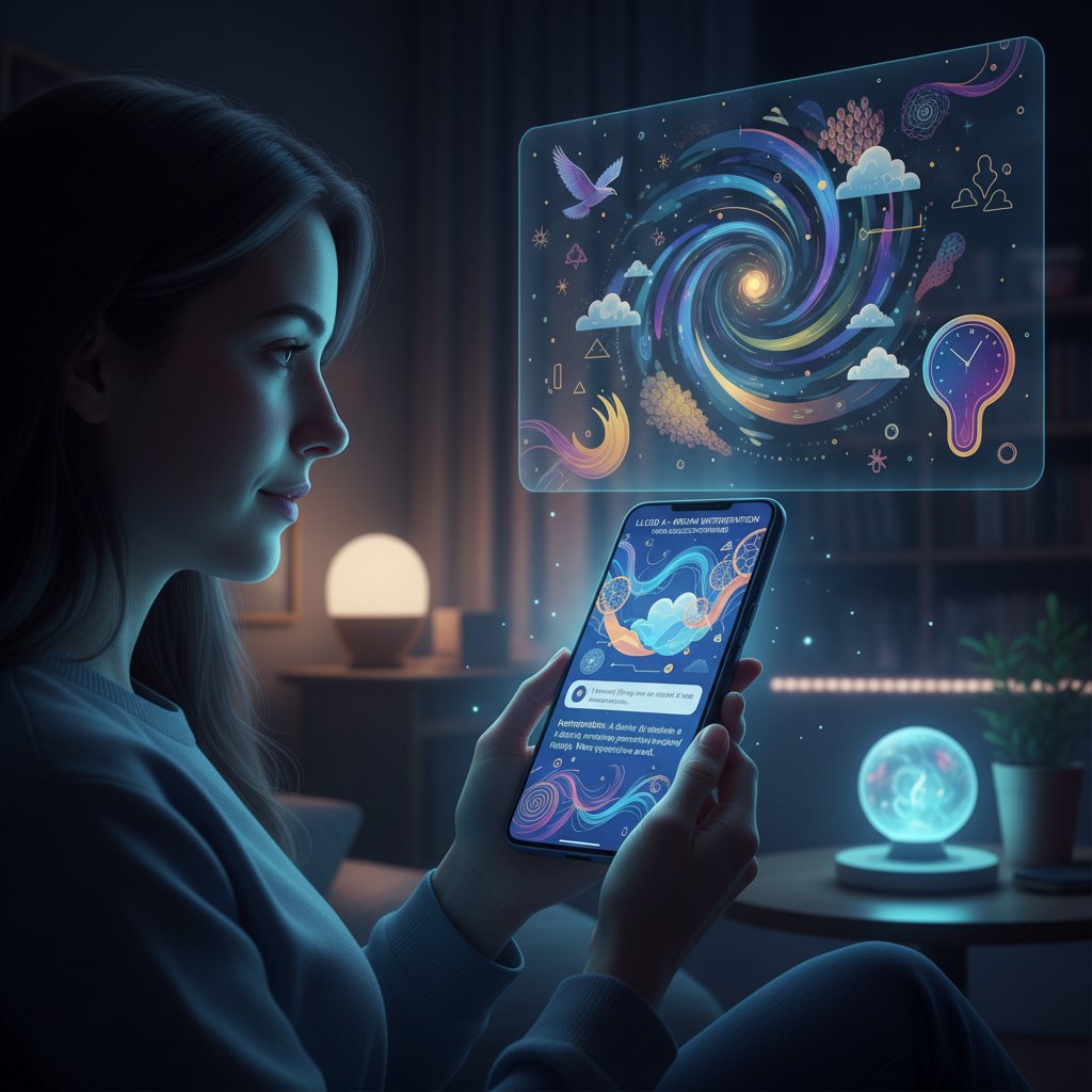 Osoba korzystająca z aplikacji AI do analizy snów, ciało śniące i technologia