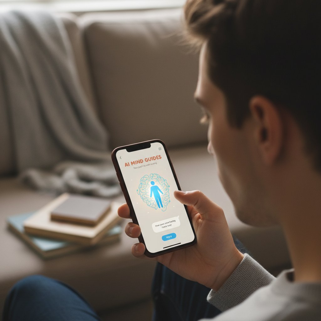 Osoba korzystająca z aplikacji AI do wsparcia psychologicznego w codziennym otoczeniu