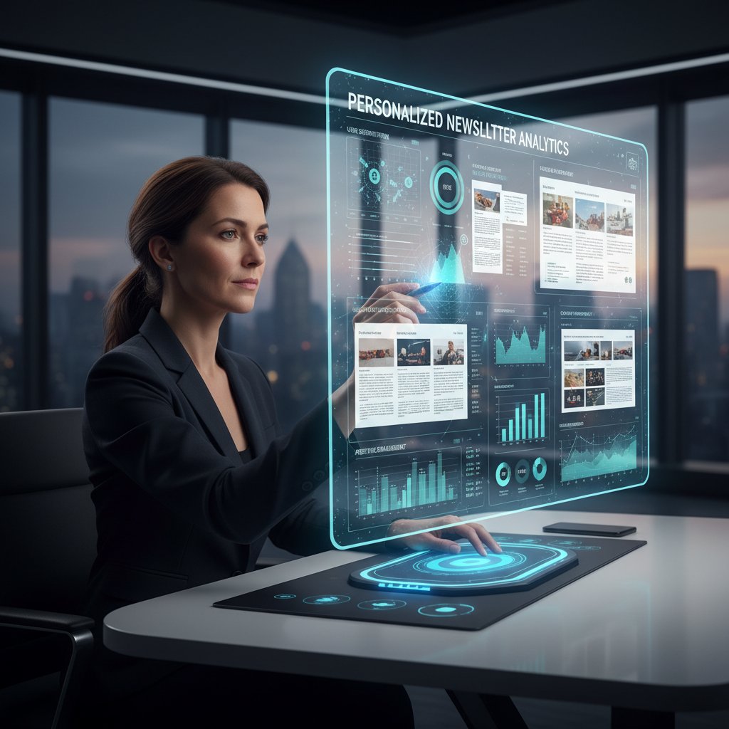 Osoba analizująca dashboard AI z danymi o personalizacji newsletterów