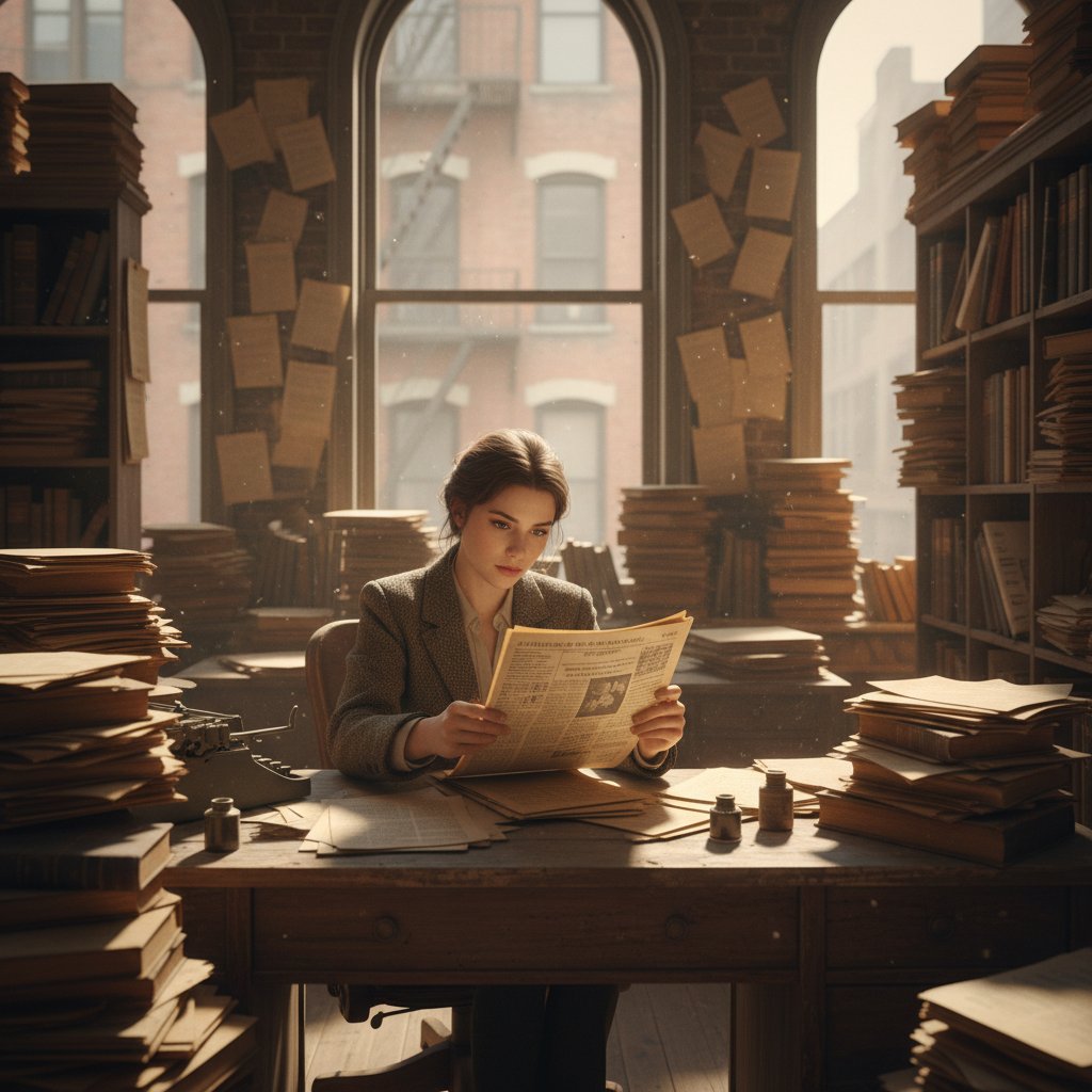 Osoba przeglądająca papierowe akta i gazety w miejskim archiwum, analiza przeszłości, wyszukiwanie informacji urzędowych