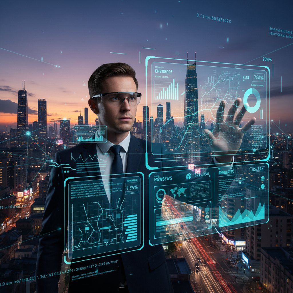 Osoba korzystająca z rozszerzonej rzeczywistości w analizie danych miejskich