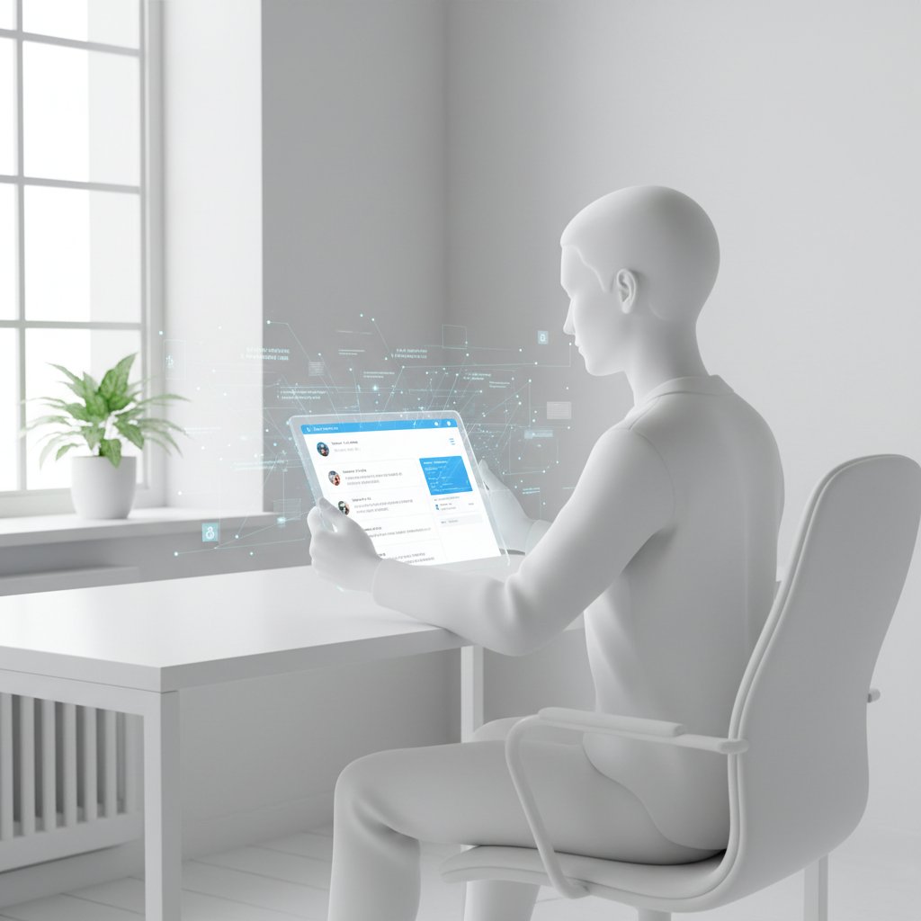 Osoba przegląda recenzje aplikacji AI na telefonie, jasne światło, klimat analizy i poszukiwania