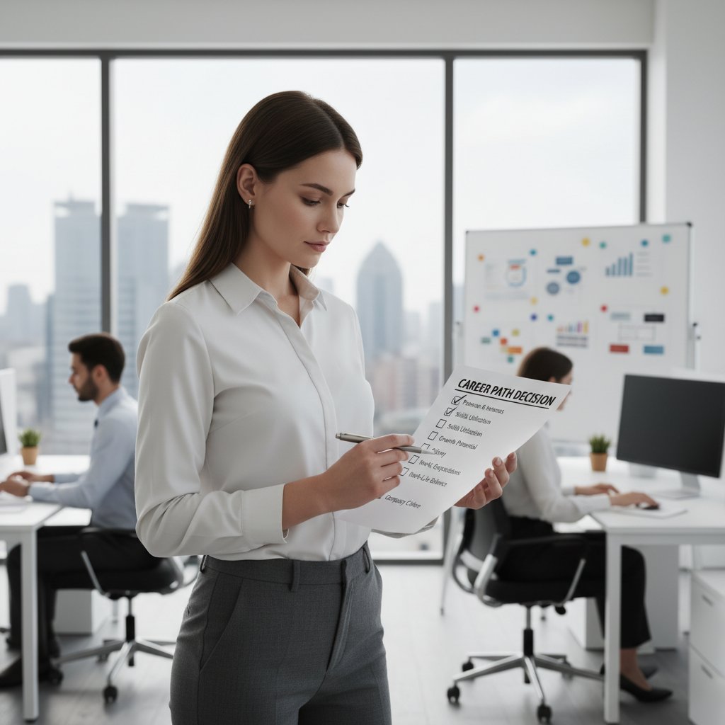 Osoba z listą pytań i ołówkiem w ręku, symbolizująca checklistę do autodiagnozy kariery