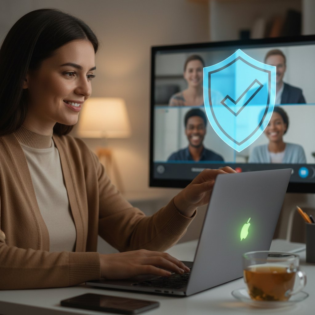 Zdjęcie osoby zamykającej laptopa z satysfakcją, podsumowanie bezpiecznego poznawania ludzi online