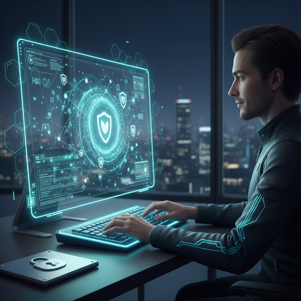 Osoba siedząca przy komputerze, skupiona na ochronie danych osobowych online