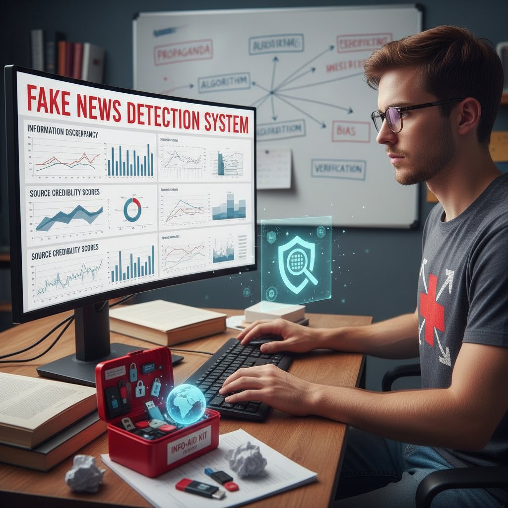 Osoba analizująca różne materiały w internecie na temat pierwszej pomocy, wyraźne skupienie