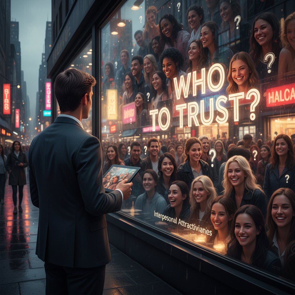 Osoba na ruchliwej ulicy, refleksja nad tym, komu ufać i jak rozpoznać prawdziwą atrakcyjność interpersonalną