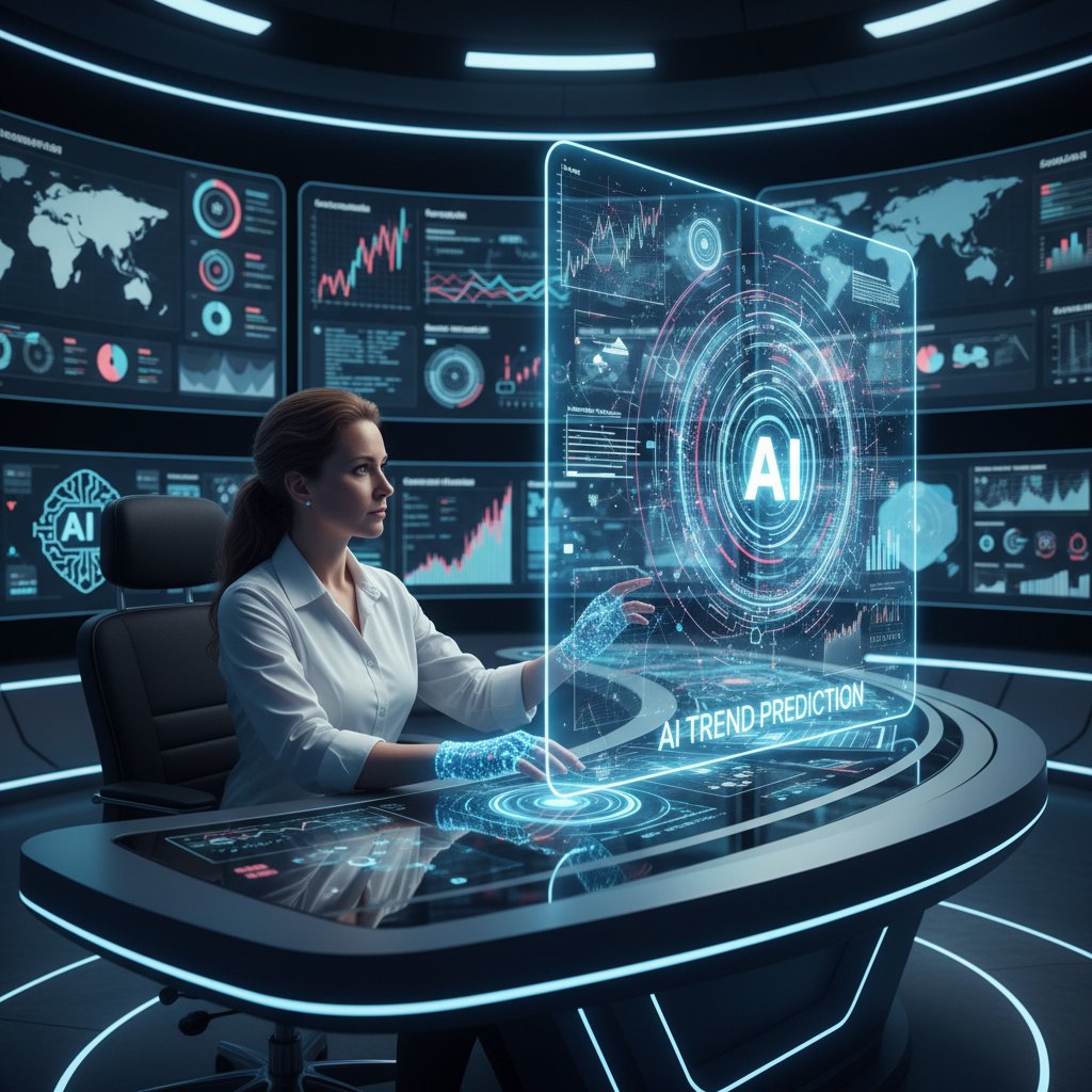 Osoba analizująca dane na ekranie, AI przewidujące trendy kulturalne