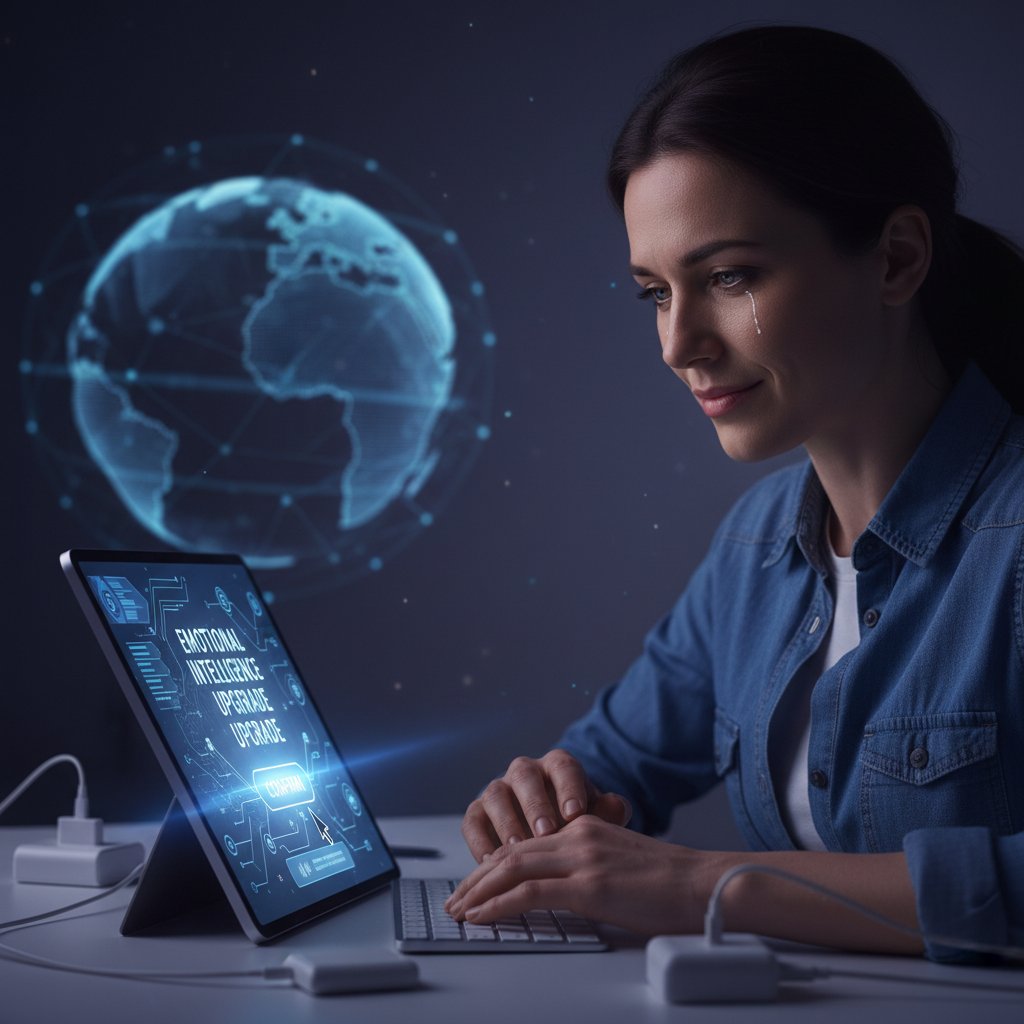 Symbolbild: Person blickt entschlossen in die Kamera, bereit für Veränderung durch emotionale Intelligenz online