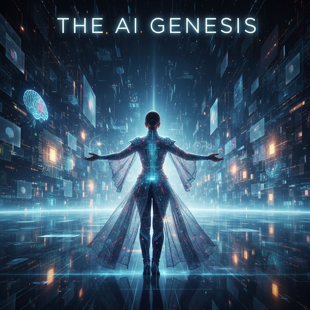 Osoba na tle cyfrowego horyzontu jako symbol refleksji nad przyszłością AI