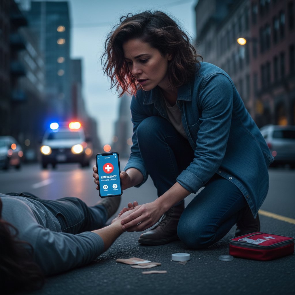 Osoba korzystająca z aplikacji zdrowotnej podczas sytuacji awaryjnej