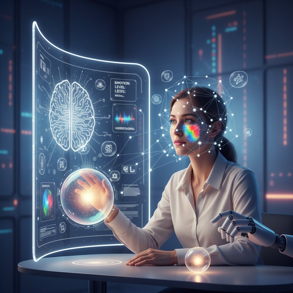 Emotionale KI: Symbolbild mit Person, deren Emotionen von einer künstlichen Intelligenz analysiert werden