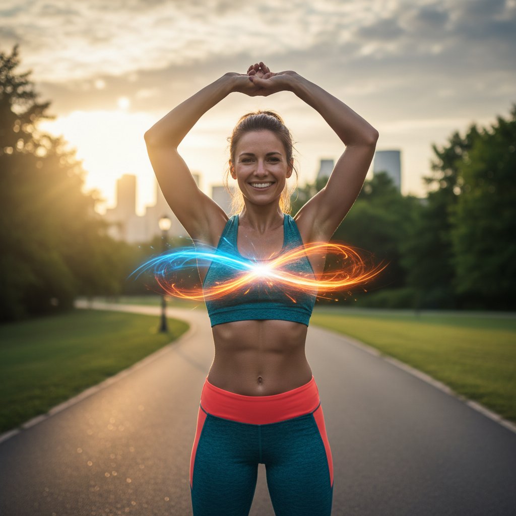 Uśmiechnięta osoba po treningu cardio, pełna energii i pozytywnej aury