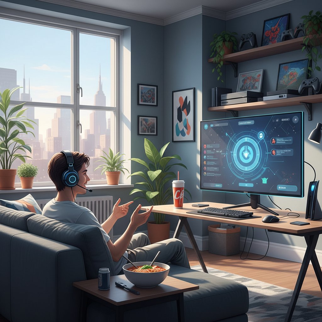 Osoba korzystająca z aplikacji głosowej, nowoczesne słuchawki, chat anonimowy