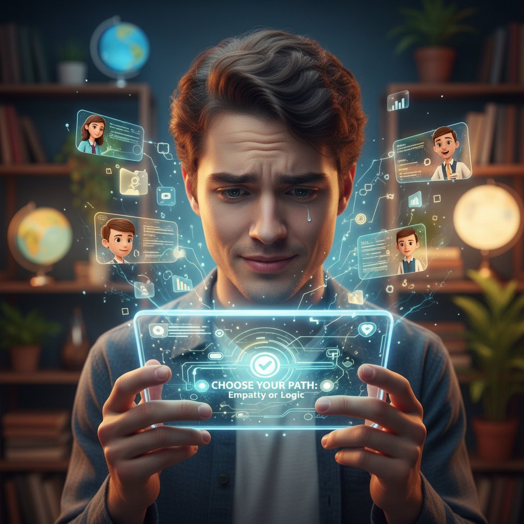 Osoba zanurzona w interaktywną opowieść na urządzeniu mobilnym – emocje i zaangażowanie w edukacji