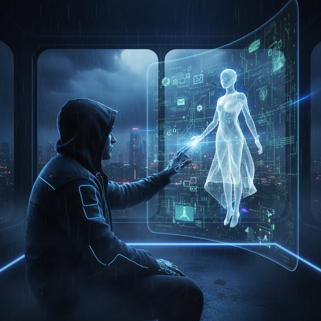 Osoba rozmawiająca z awatarem AI na ekranie komputera