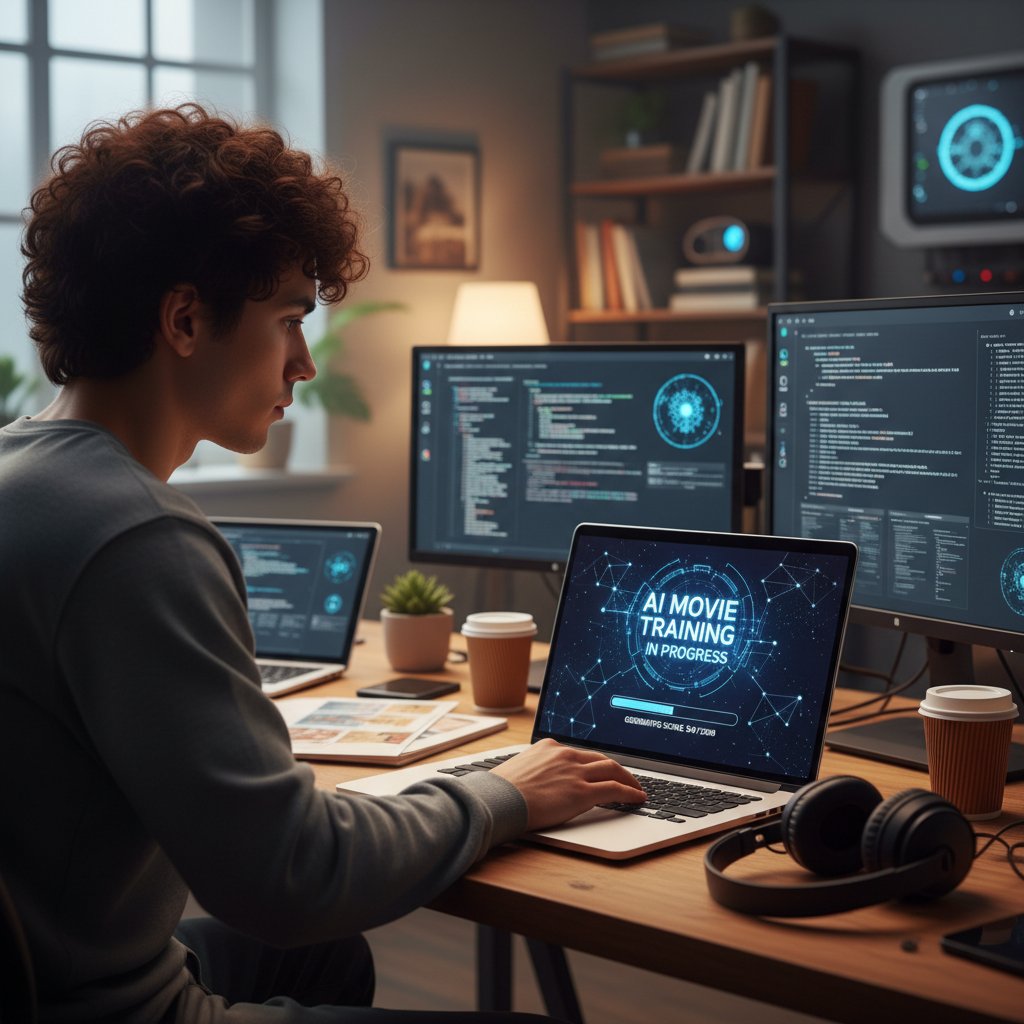 A person using a laptop to rate and organize their movie preferences, illustrating training an AI assistant for better picks