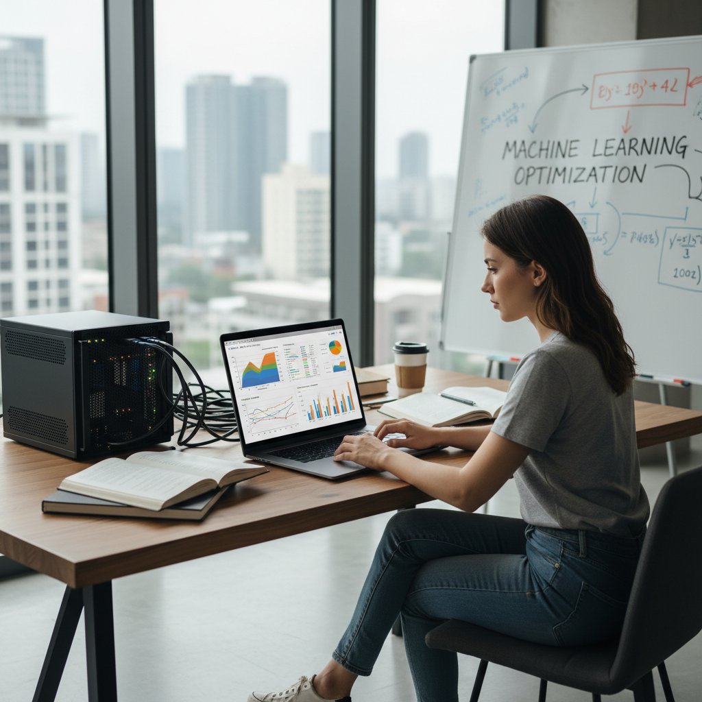 Osoba analizująca wykresy na laptopie – ilustracja procesu uczenia maszynowego chatbotów