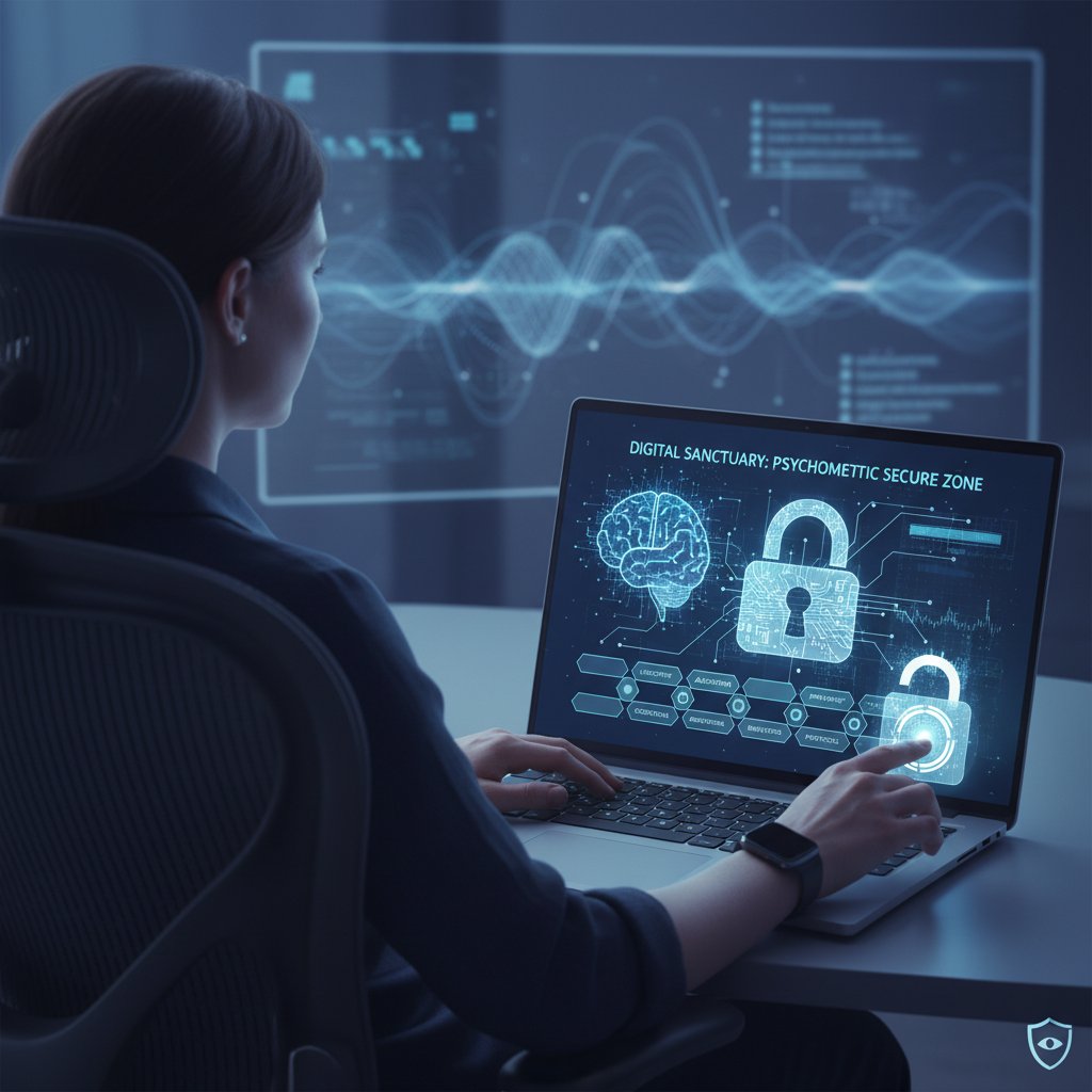 Kolaż komputerowy przedstawiający osobę i cyfrowe ikony zamka – bezpieczeństwo danych w testach psychologicznych online AI